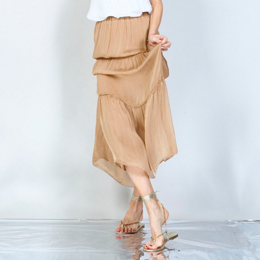 BZNA Rock mit Seide Rüschen Seidenchiffon Seidenrock Onesize - B Z N A