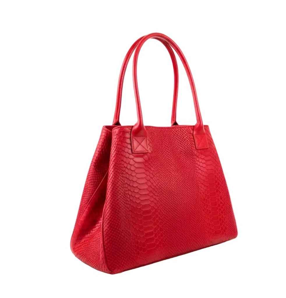 BZNA Bag Ladasha Rot Snake Prägung Leder Italy Damen Shopper Handtasche Schultertasche Tasche