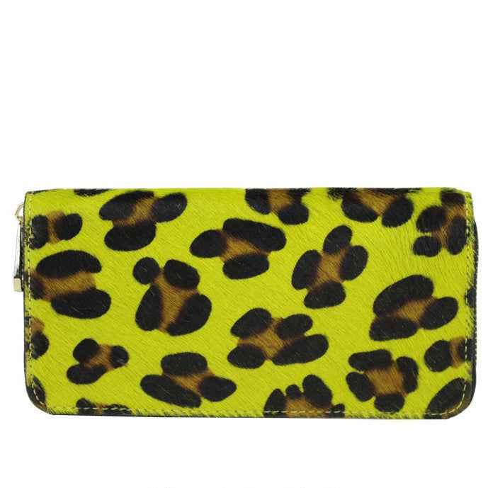 BZNA Berlin Fell Baya MACULATO GIALLO Echtfell  Wallet Leather Leder Portemonnaie Geldbörse Clutch