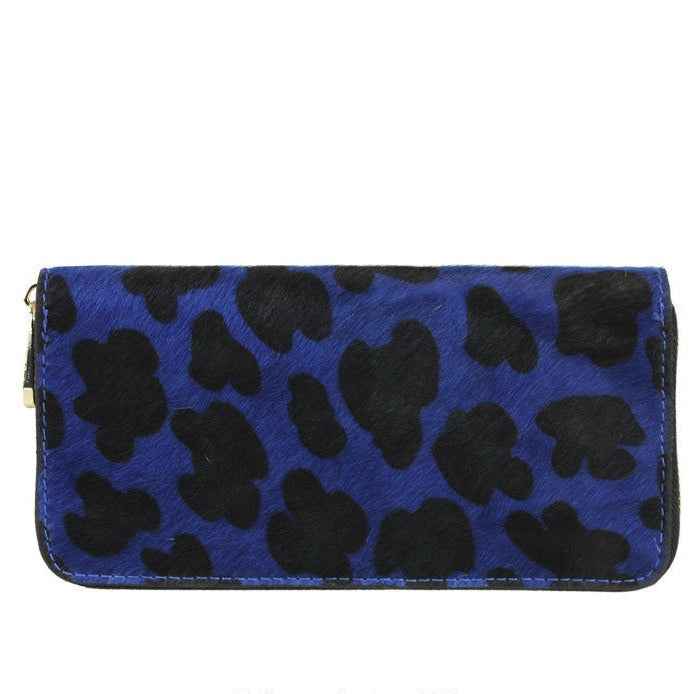 BZNA Berlin Fell Baya MACULATO BLU Echtfell  Wallet Leather Leder Portemonnaie Geldbörse Clutch