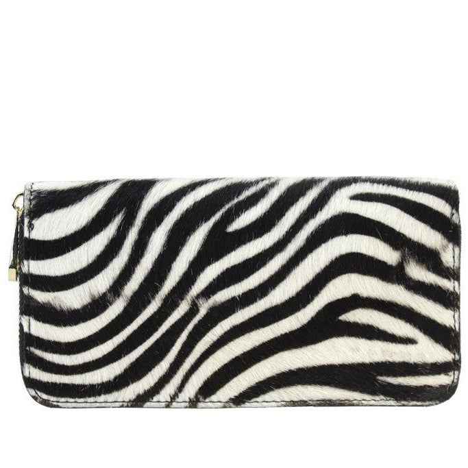 BZNA Berlin Baya Zebra Echtfell  Wallet Leather Leder Portemonnaie Geldbörse Clutch