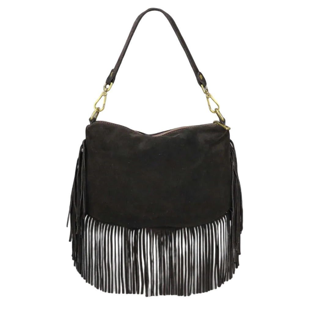 BZNA Bag Siefra Braun Fransen  Schultertasche Designer Damen Handtasche Italy - B Z N A