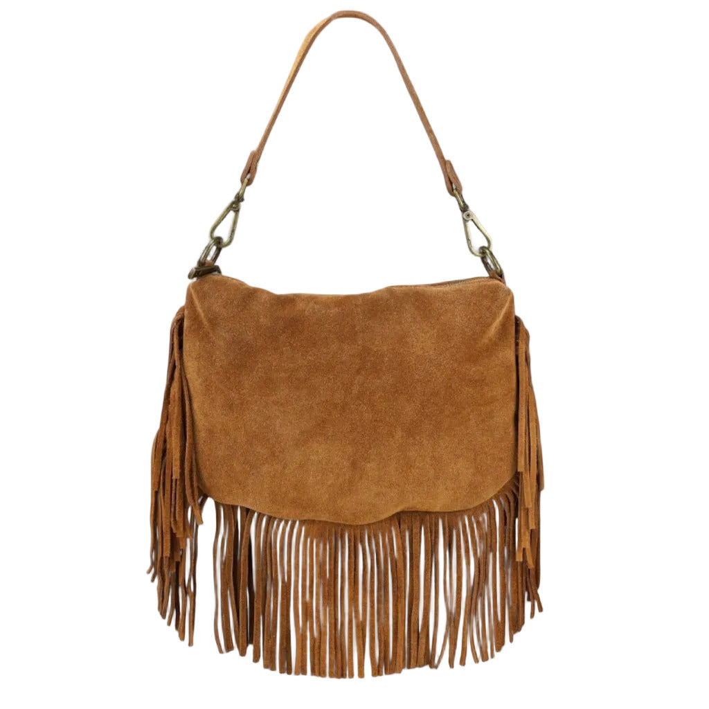 BZNA Bag Siefra Cognac Fransen  Schultertasche Designer Damen Handtasche Italy - B Z N A