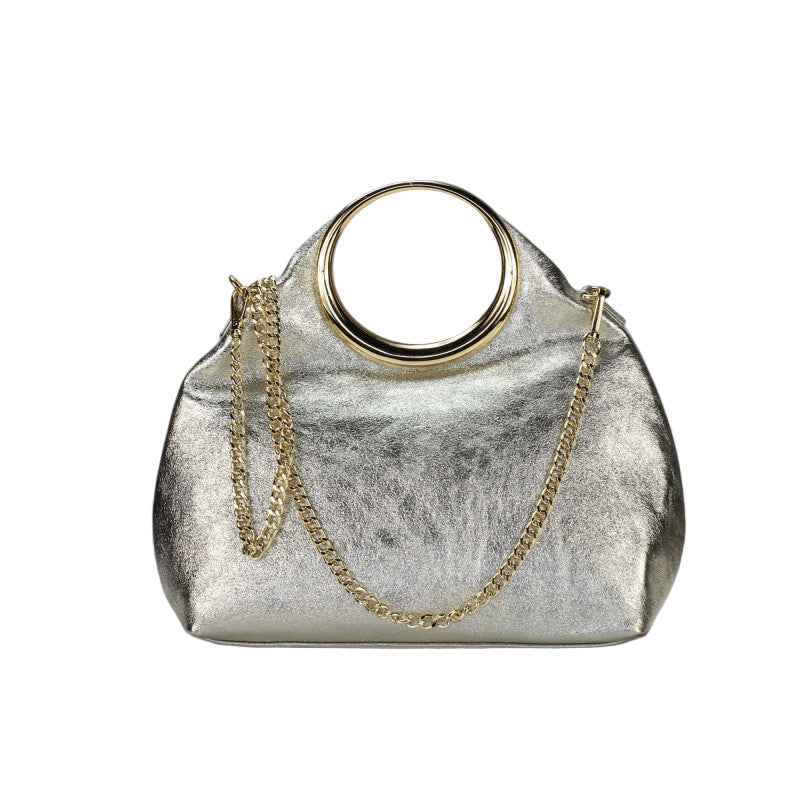 BZNA Bag Bronciana Platino Metalicca Leder Italy Damen  Handtasche Schultertasche Tasche