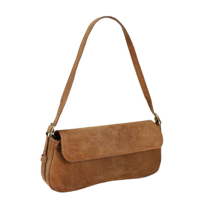 BZNA Bag Elli Cognac Wildleder Leder Italy Damen Clutch Handtasche Schultertasche