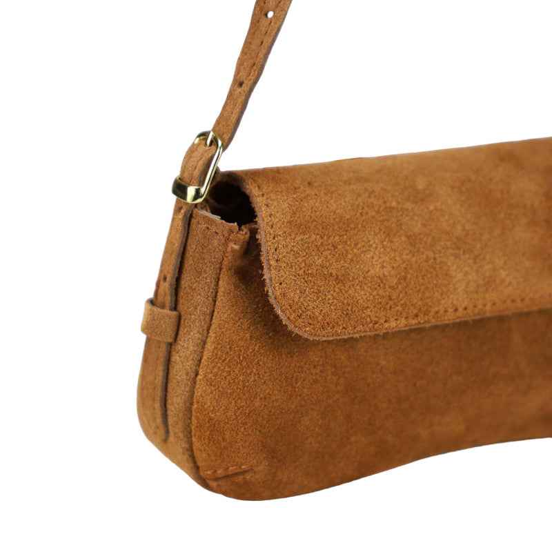BZNA Bag Elli Cognac Wildleder Leder Italy Damen Clutch Handtasche Schultertasche