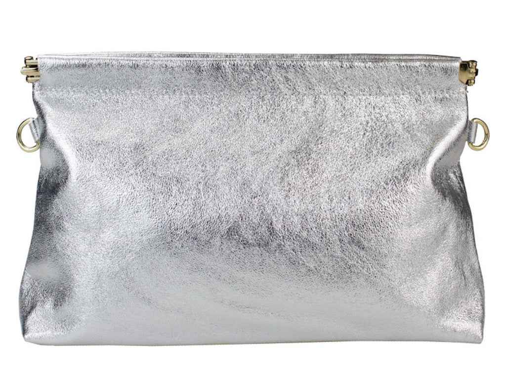 BZNA Bag Zoey Argento Metalicca Leder Italy Damen Clutch Handtasche Schultertasche