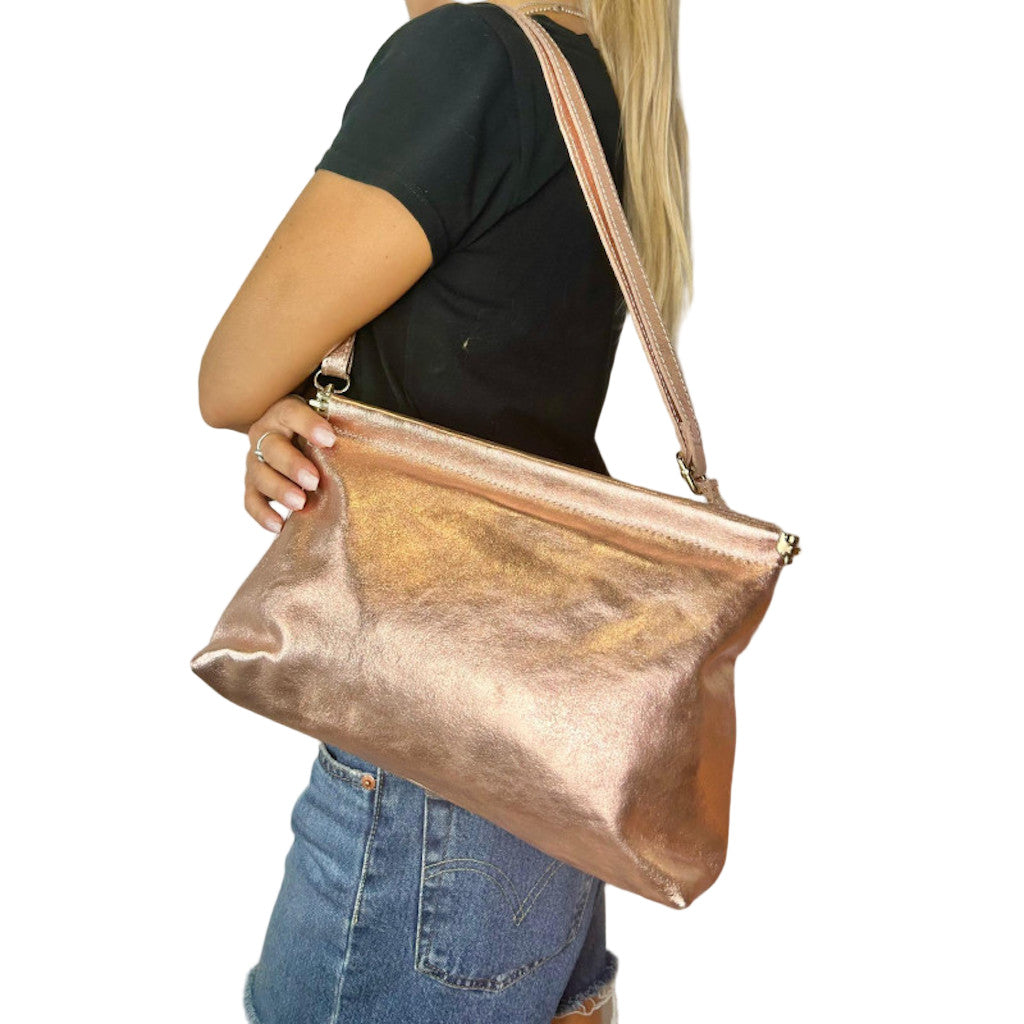 BZNA Bag Zoey Bordeaux Metalicca Leder Italy Damen Clutch Handtasche Schultertasche - B Z N A