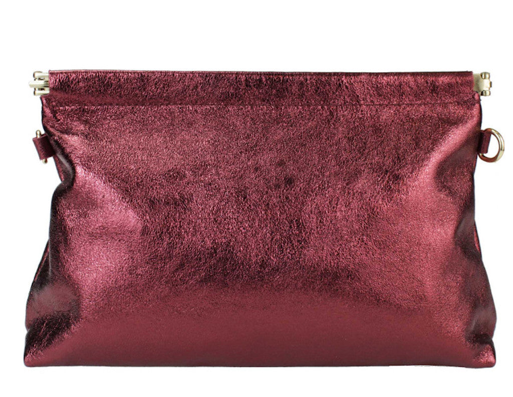 BZNA Bag Zoey Bordeaux Metalicca Leder Italy Damen Clutch Handtasche Schultertasche - B Z N A
