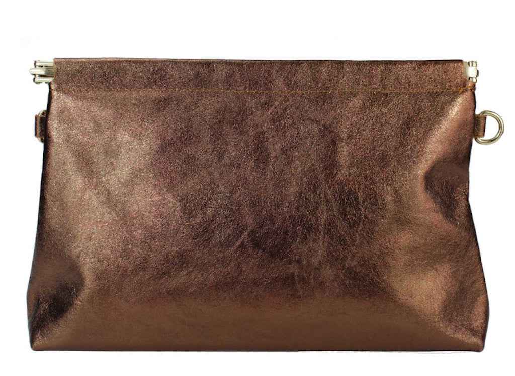 BZNA Bag Zoey Marrone Metalicca Leder Italy Damen Clutch Handtasche Schultertasche