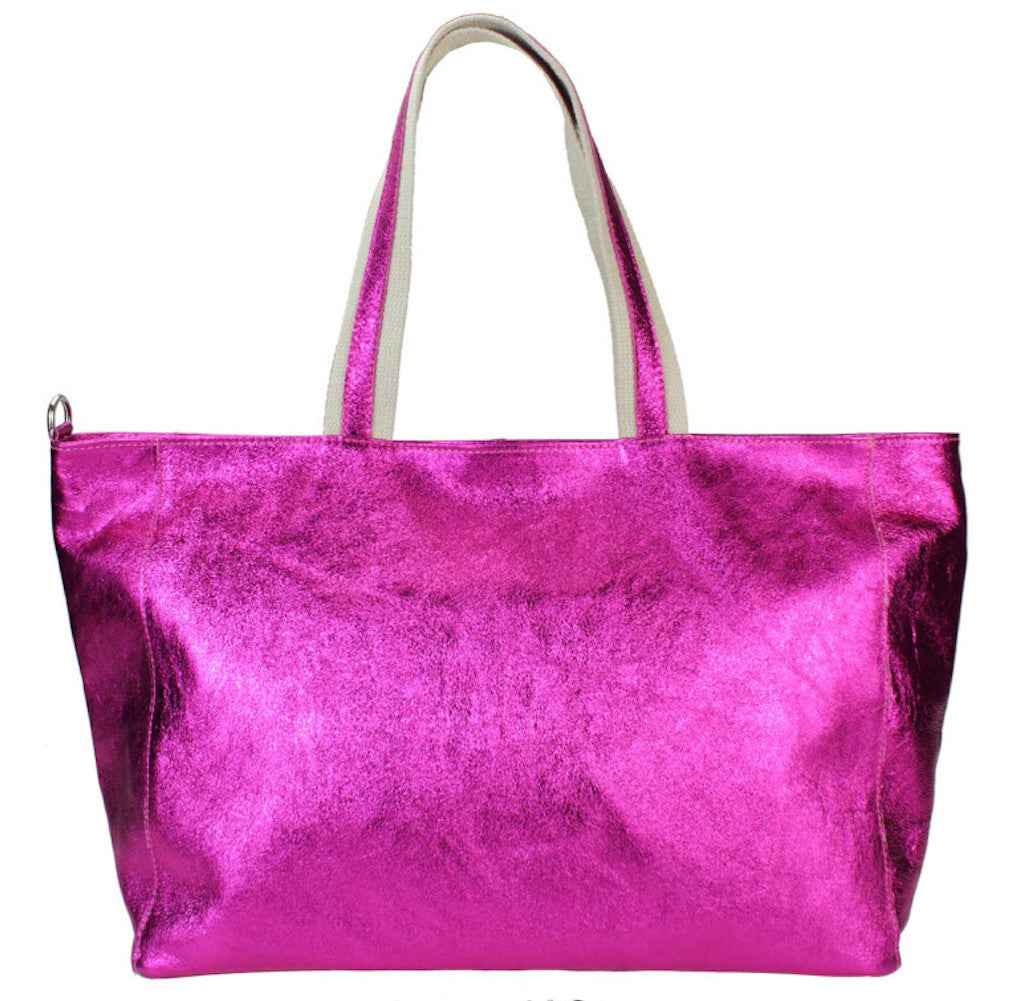 BZNA Bag Yemina Fuxia Metalicca Leder Italy Damen Handtasche Schultertasche Shopper