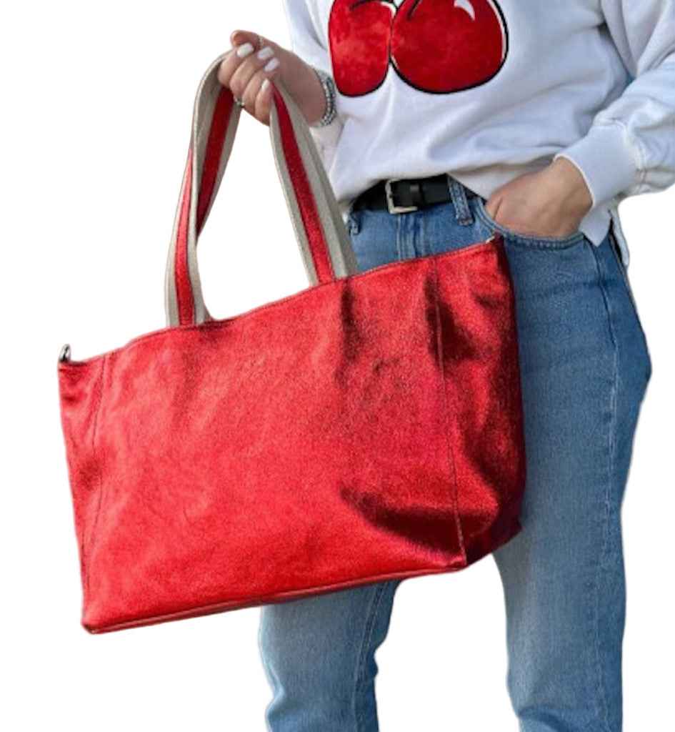 BZNA Bag Yemina Argento  Metalicca Leder Italy Damen Handtasche Schultertasche Shopper