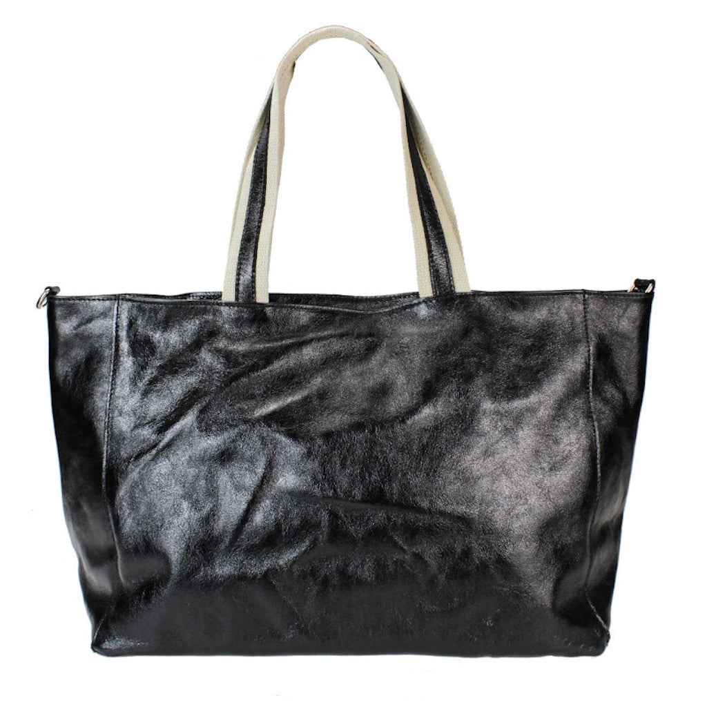 BZNA Bag Yemina Nero Metalicca Leder Italy Damen Handtasche Schultertasche Shopper