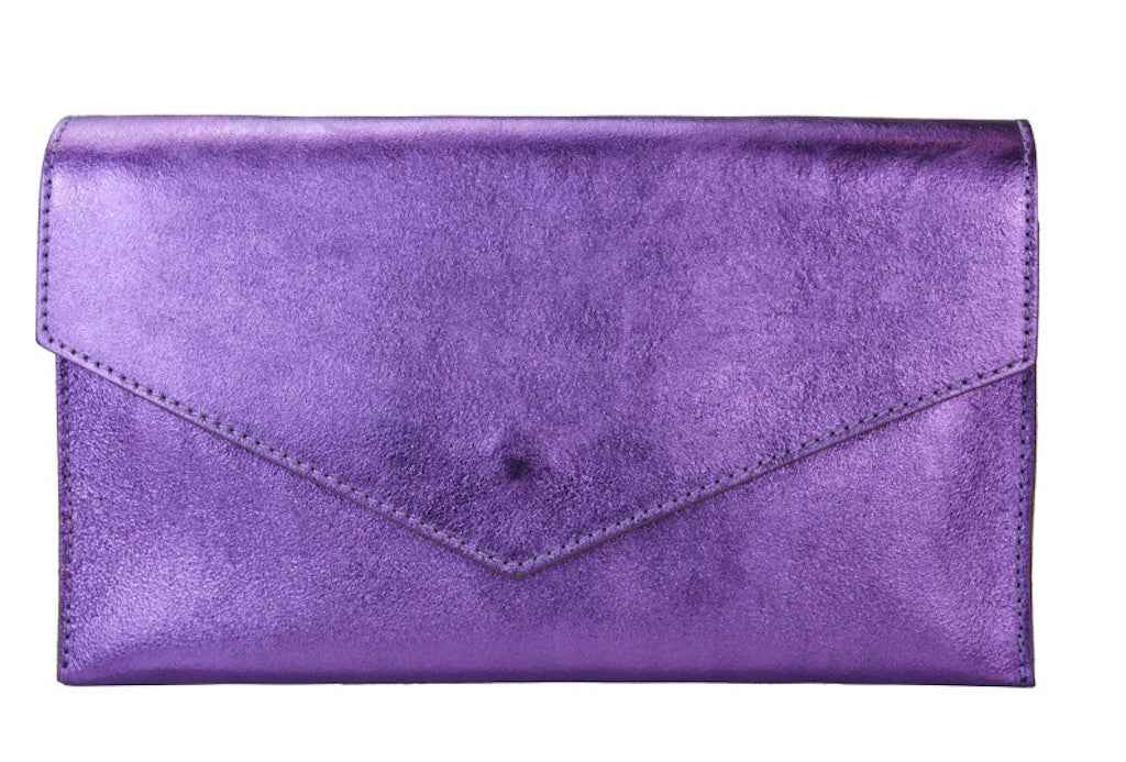 BZNA Bag Xyla Viola Metalicca Leder Italy Damen Brieftaschen Clutch Handtasche Schultertasche