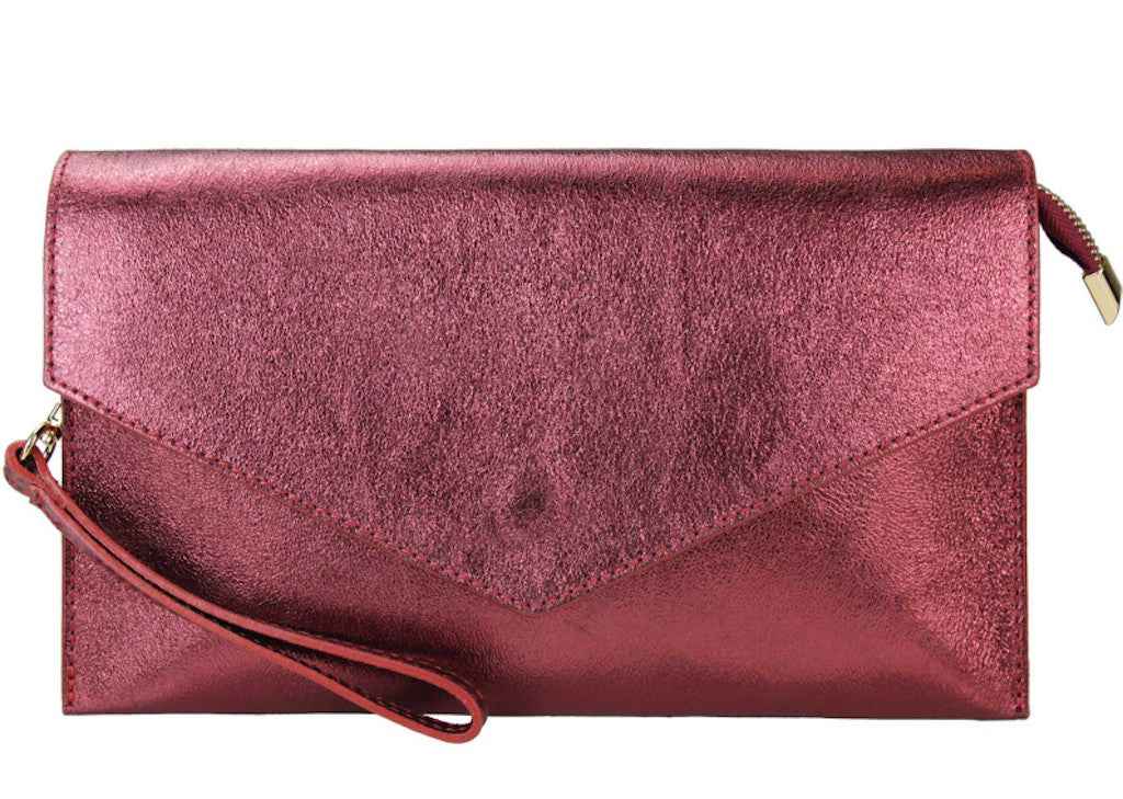 BZNA Bag Xyla Bordeaux Metalicca Leder Italy Damen Brieftaschen Clutch Handtasche Schultertasche