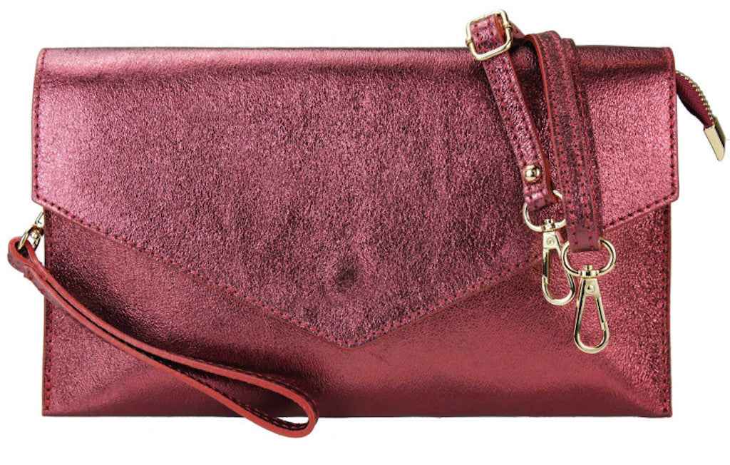 BZNA Bag Xyla Bordeaux Metalicca Leder Italy Damen Brieftaschen Clutch Handtasche Schultertasche