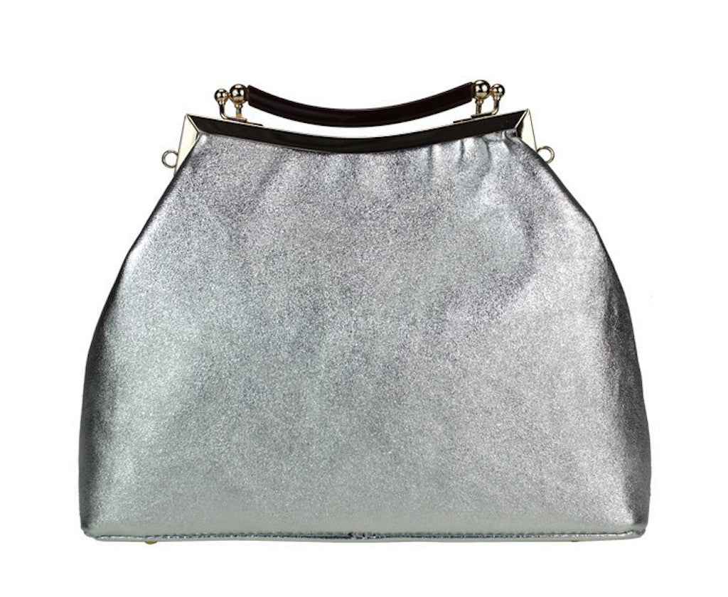BZNA Bag Xavienne Argento Metalicca Leder Italy Damen Clutch Handtasche Schultertasche