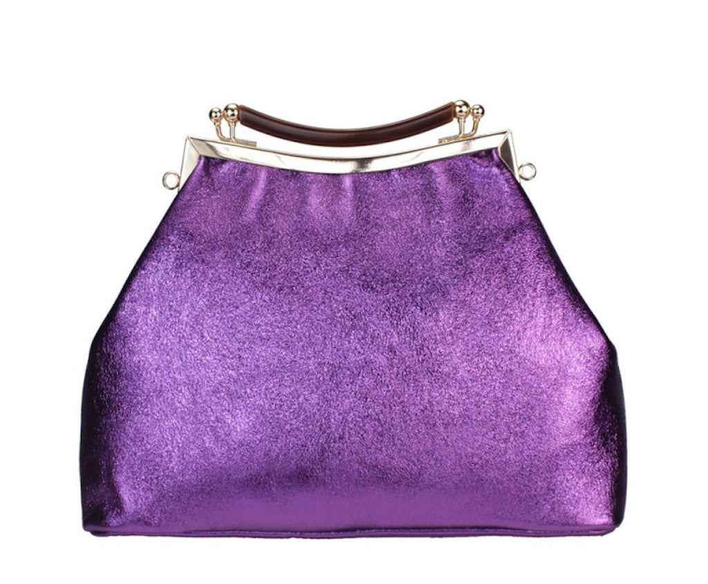 BZNA Bag Xavienne Viola Metalicca Leder Italy Damen Clutch Handtasche Schultertasche