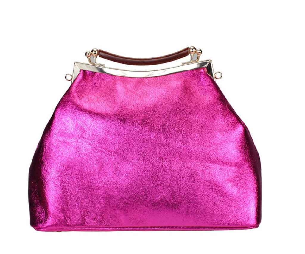 BZNA Bag Xavienne Fuxia Metalicca Leder Italy Damen Clutch Handtasche Schultertasche