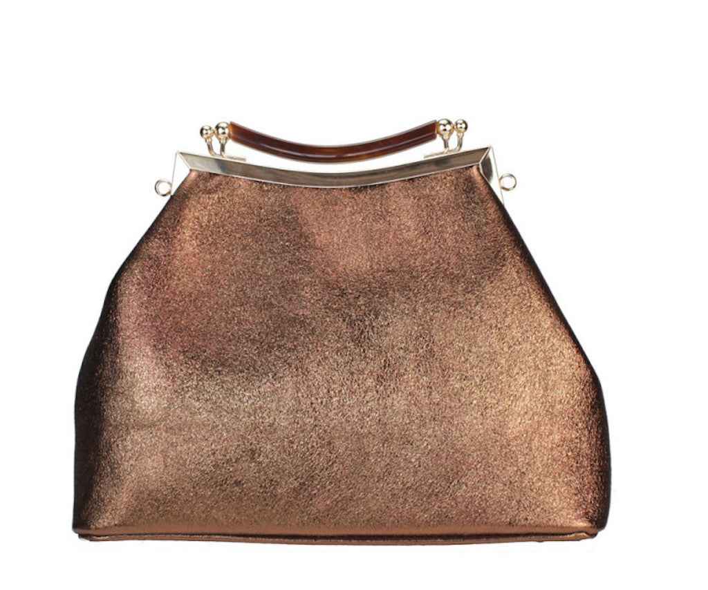 BZNA Bag Xavienne Marrone Metalicca Leder Italy Damen Clutch Handtasche Schultertasche