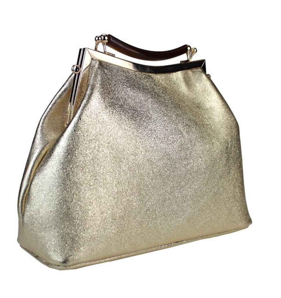 BZNA Bag Xavienne Oro Metalicca Leder Italy Damen Clutch Handtasche Schultertasche