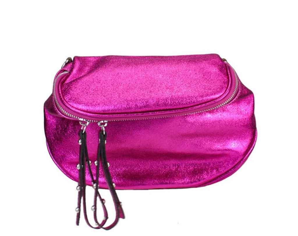 BZNA Bag Yael Fuxia Metalicca Leder Italy Damen Funny Bag Clutch Handtasche Schultertasche