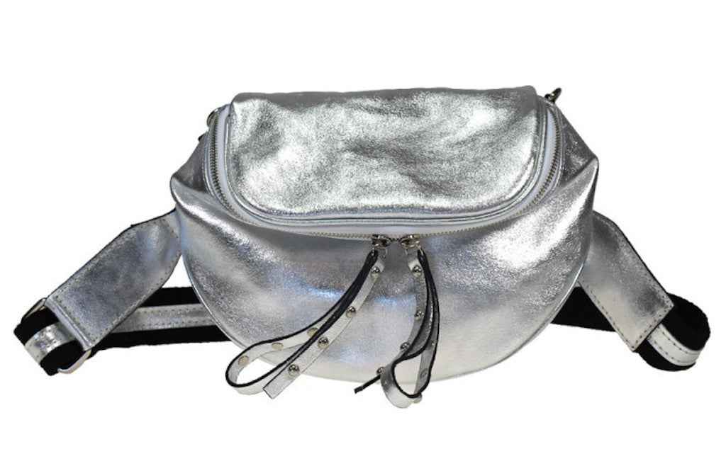 BZNA Bag Yael Argento Metalicca Leder Italy Damen Funny Bag Clutch Handtasche Schultertasche