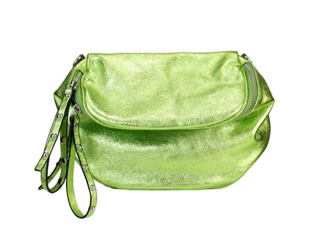 BZNA Bag Yael Verde Acido Metalicca Leder Italy Damen Funny Bag Clutch Handtasche Schultertasche