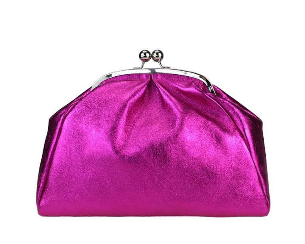 BZNA Bag Xandra Fuxia Metalicca Leder Italy Damen Clutch Handtasche Schultertasche