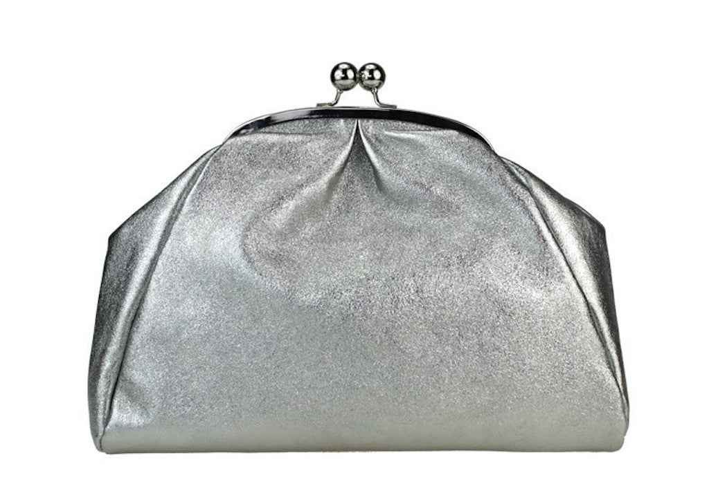 BZNA Bag Xandra Argento Metalicca Leder Italy Damen Clutch Handtasche Schultertasche