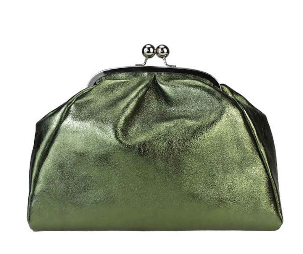 BZNA Bag Xandra Verde Metalicca Leder Italy Damen Clutch Handtasche Schultertasche