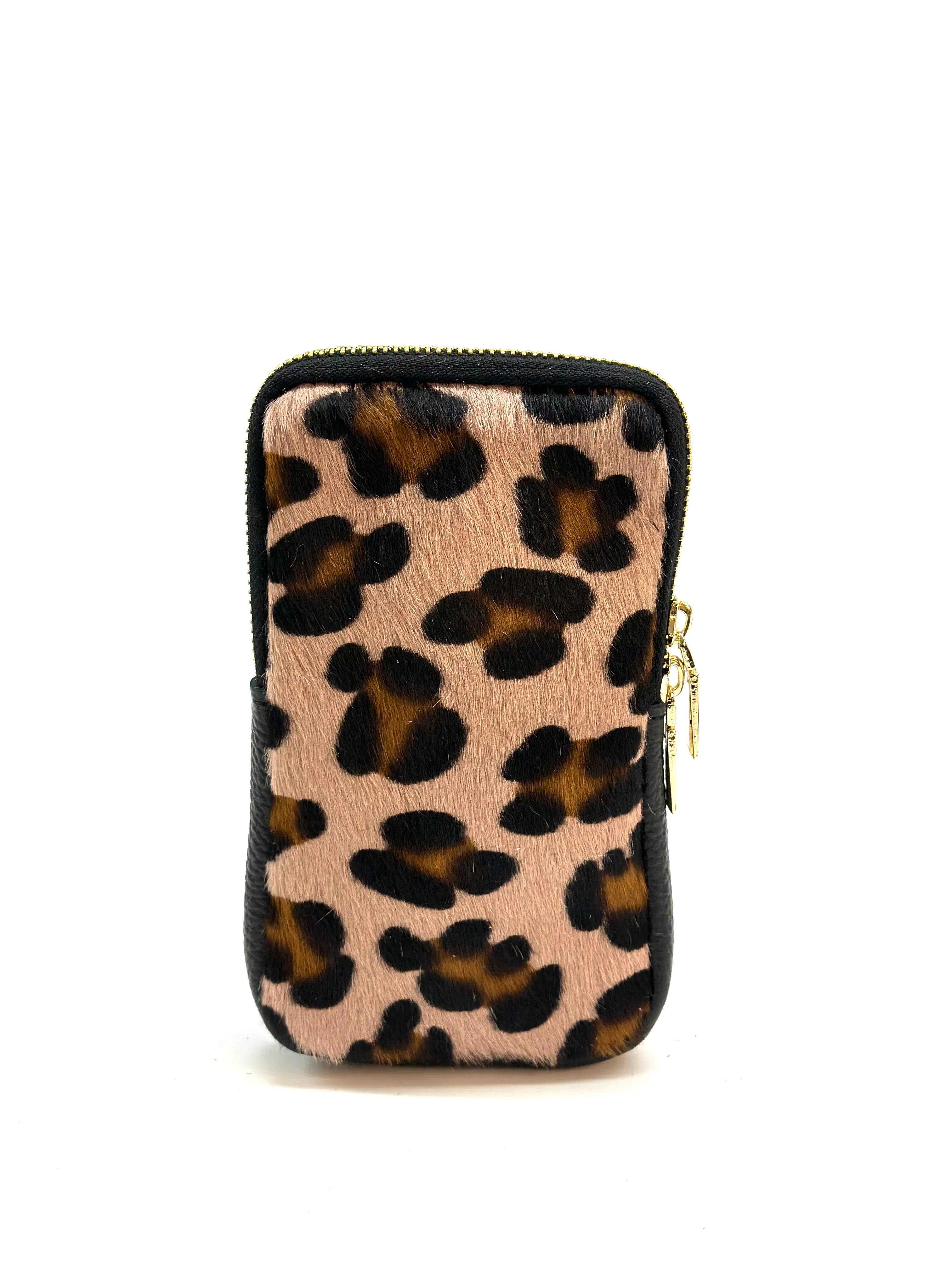 BZNA Bag Mobile Leo Rosa Handy Umhängetasche aus Leder Felltasche mit Reißverschluss - B Z N A