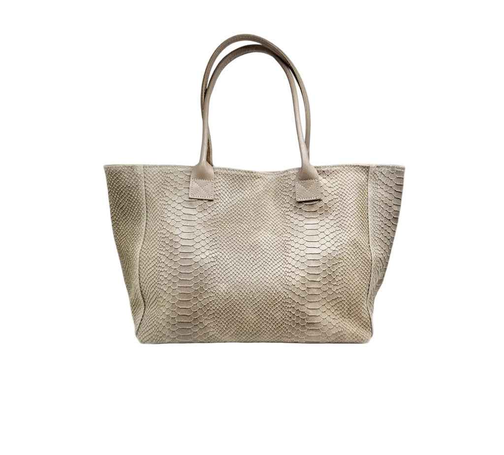 BZNA Bag Ladasha Light Taupe Snake Prägung Leder Italy Damen Shopper Handtasche Schultertasche Tasche