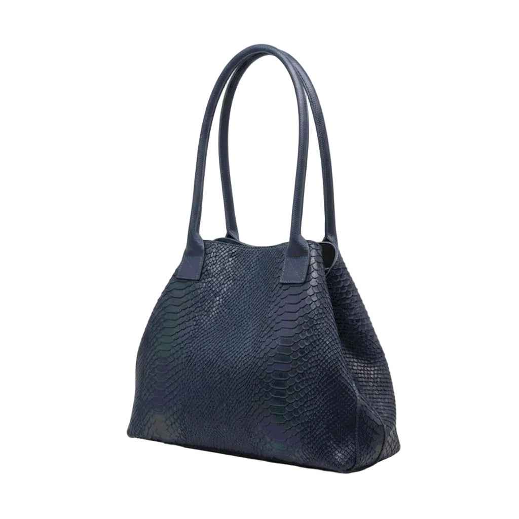 BZNA Bag Ladasha Marineblau Snake Prägung Leder Italy Damen Shopper Handtasche Schultertasche Tasche