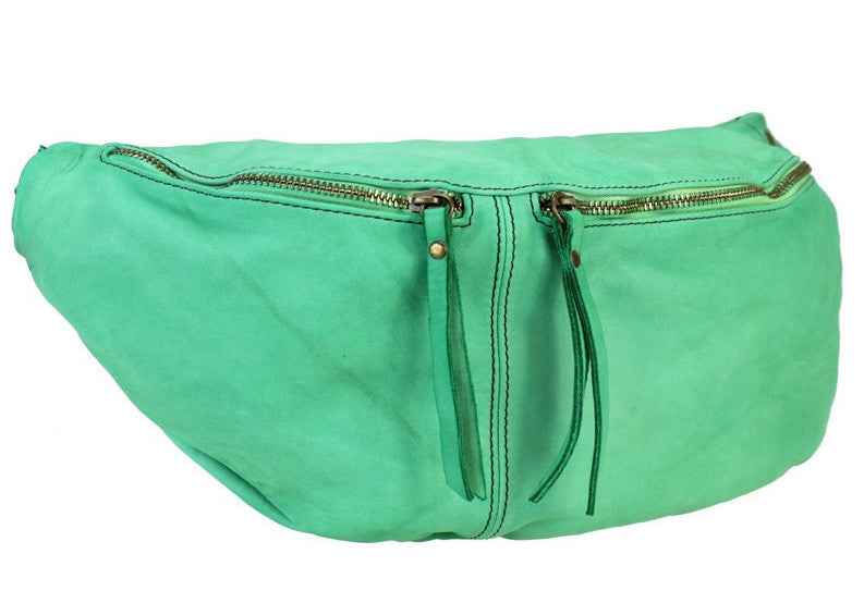 BZNA Bag Luigi Grün Brillante  Italy Designer Gürteltasche Bauchtasche Fanny Bag Umhängetasche Schultertasche Tasche Leder Shopper Neu