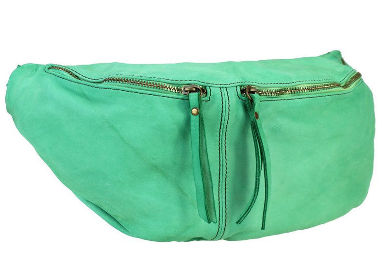 BZNA Bag Luigi Grün Brillante  Italy Designer Gürteltasche Bauchtasche Fanny Bag Umhängetasche Schultertasche Tasche Leder Shopper Neu - B Z N A