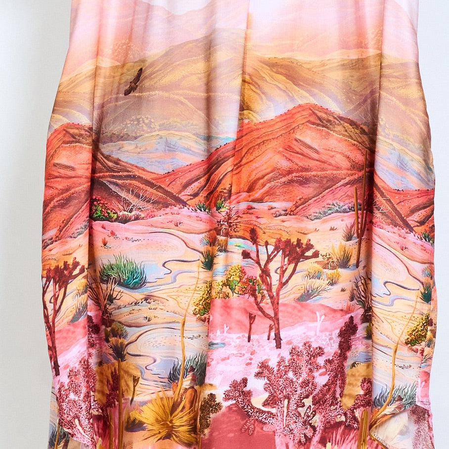 BZNA mit Seide Langärmliges Hemdkleid mit V Ausschnitt malerischem Landschaftsdruck oneSize - B Z N A