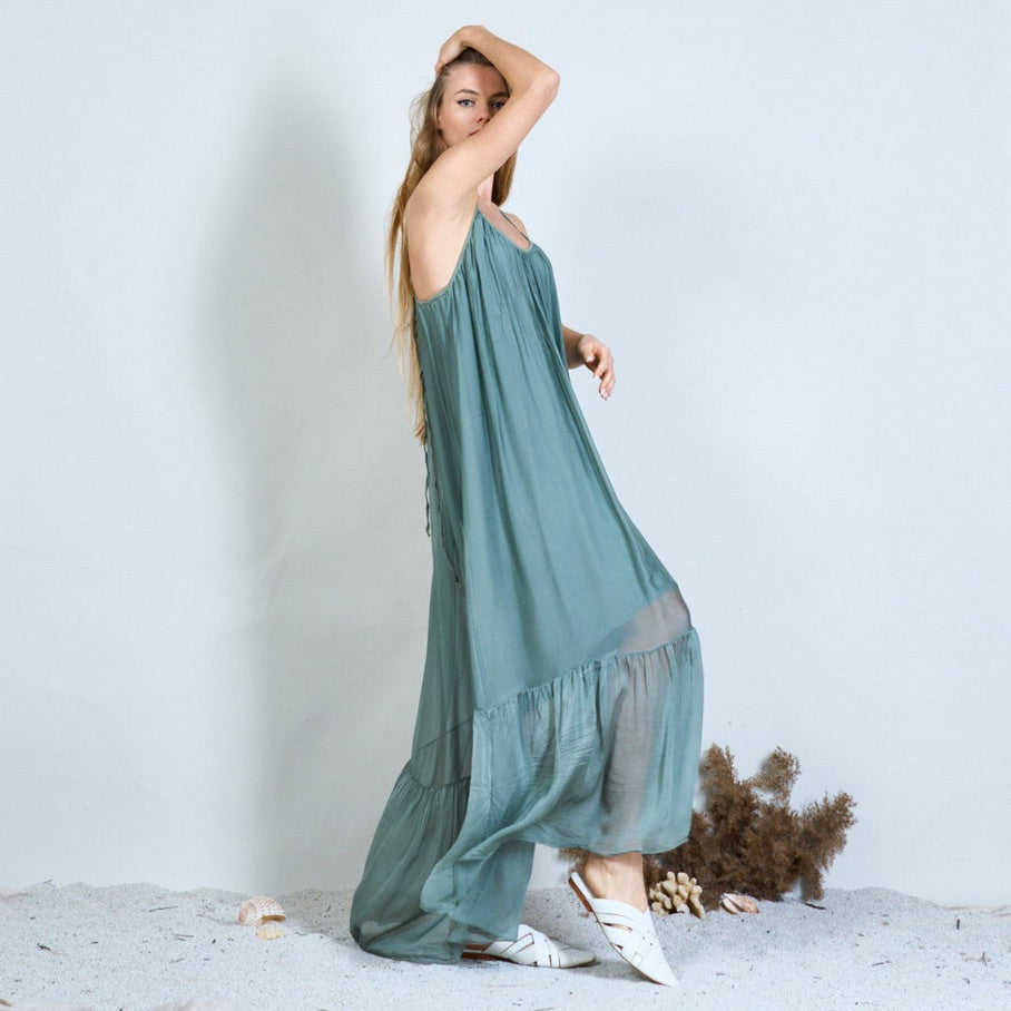 BZNA Ibiza Kleid Rückenfreies Seidenchiffon Langes Kleid Seidenkleid oneSize - B Z N A