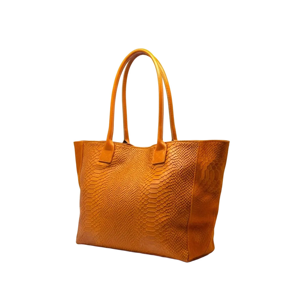 BZNA Bag Ladasha Orange Snake Prägung Leder Italy Damen Shopper Handtasche Schultertasche Tasche - B Z N A