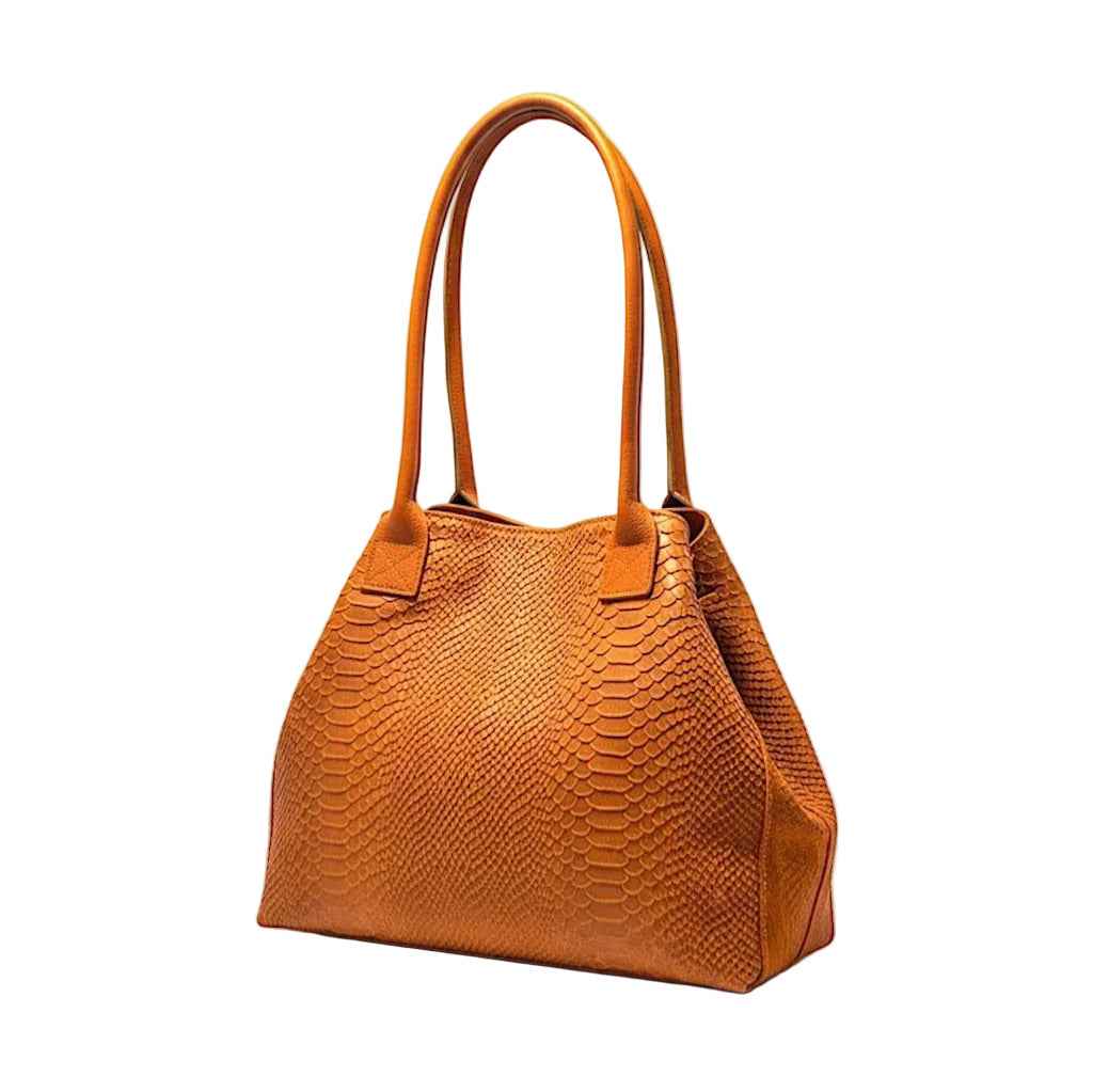 BZNA Bag Ladasha Orange Snake Prägung Leder Italy Damen Shopper Handtasche Schultertasche Tasche
