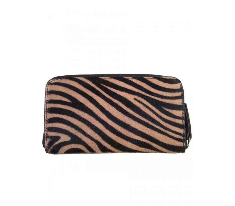 BZNA Berlin Fell Baya Zebra Cognac Echtfell  Wallet Leather Leder Portemonnaie Geldbörse Clutch