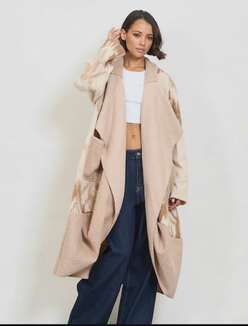 BZNA Oversize Open Front Strickmantel Wollmantel Beige Camel cocoon mehrfarbig  -  MADE IN ITALY