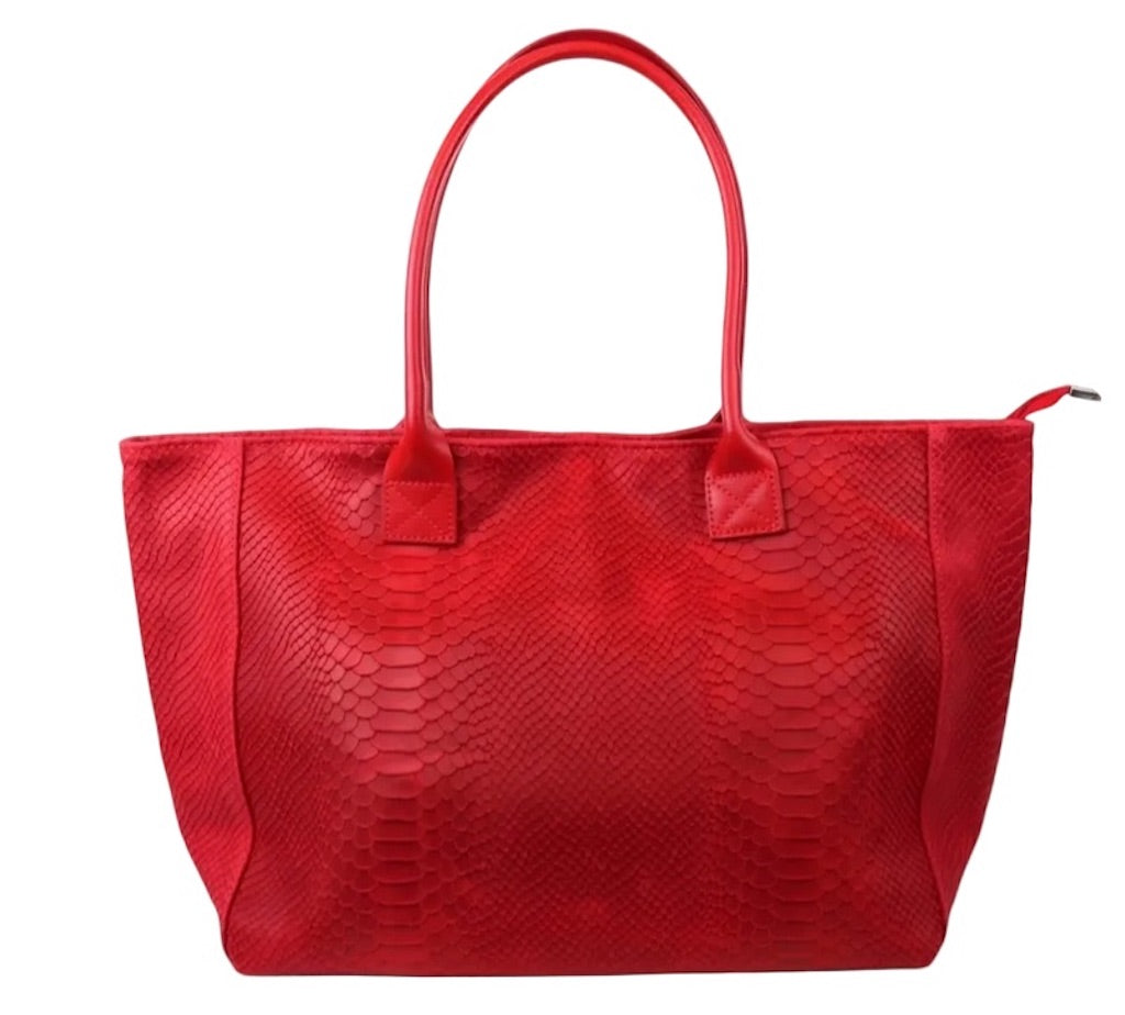 BZNA Bag Ladasha Rot Snake Prägung Leder Italy Damen Shopper Handtasche Schultertasche Tasche - B Z N A