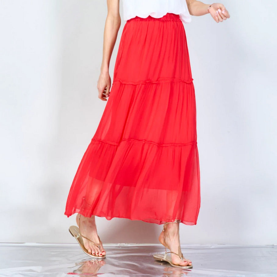 BZNA Rock mit Seide Rüschen Seidenchiffon Seidenrock Onesize - B Z N A