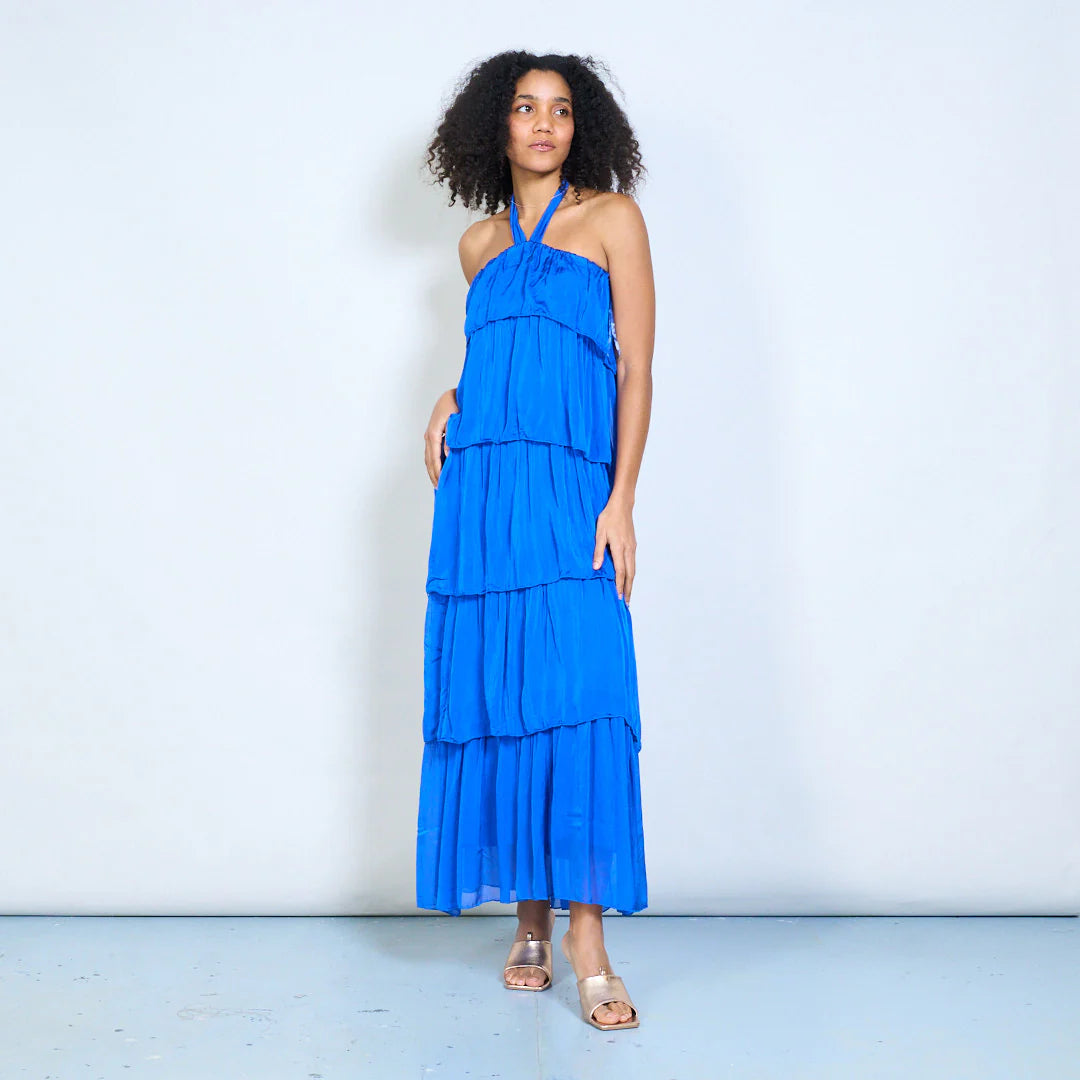 BZNA Sommer Neckholder Stufen Maxikleid Stufen Seidenkleid Chiffonkleid oneSize - B Z N A