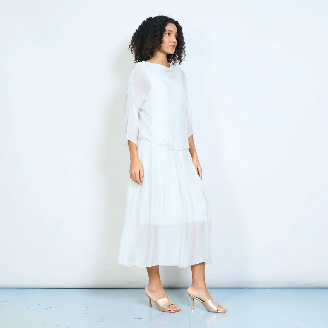 BZNA Kleid  Seidenkleid  Midikleid mit drapiertem Wasserfallausschnitt und fließendem gerafftem Rock oneSize - B Z N A