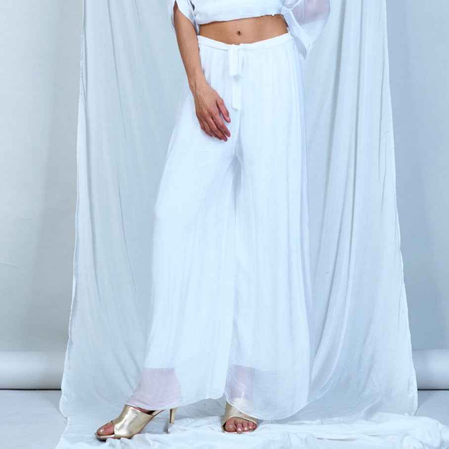 BZNA Hose mit Seide Fließende elastische Taille Chiffon Seidenhose Onesize