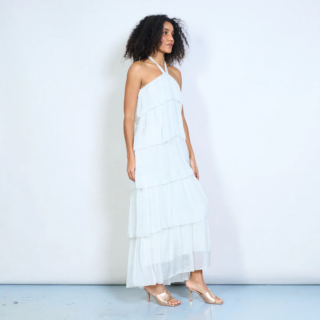 BZNA Sommer Neckholder Stufen Maxikleid Stufen Seidenkleid Chiffonkleid oneSize - B Z N A