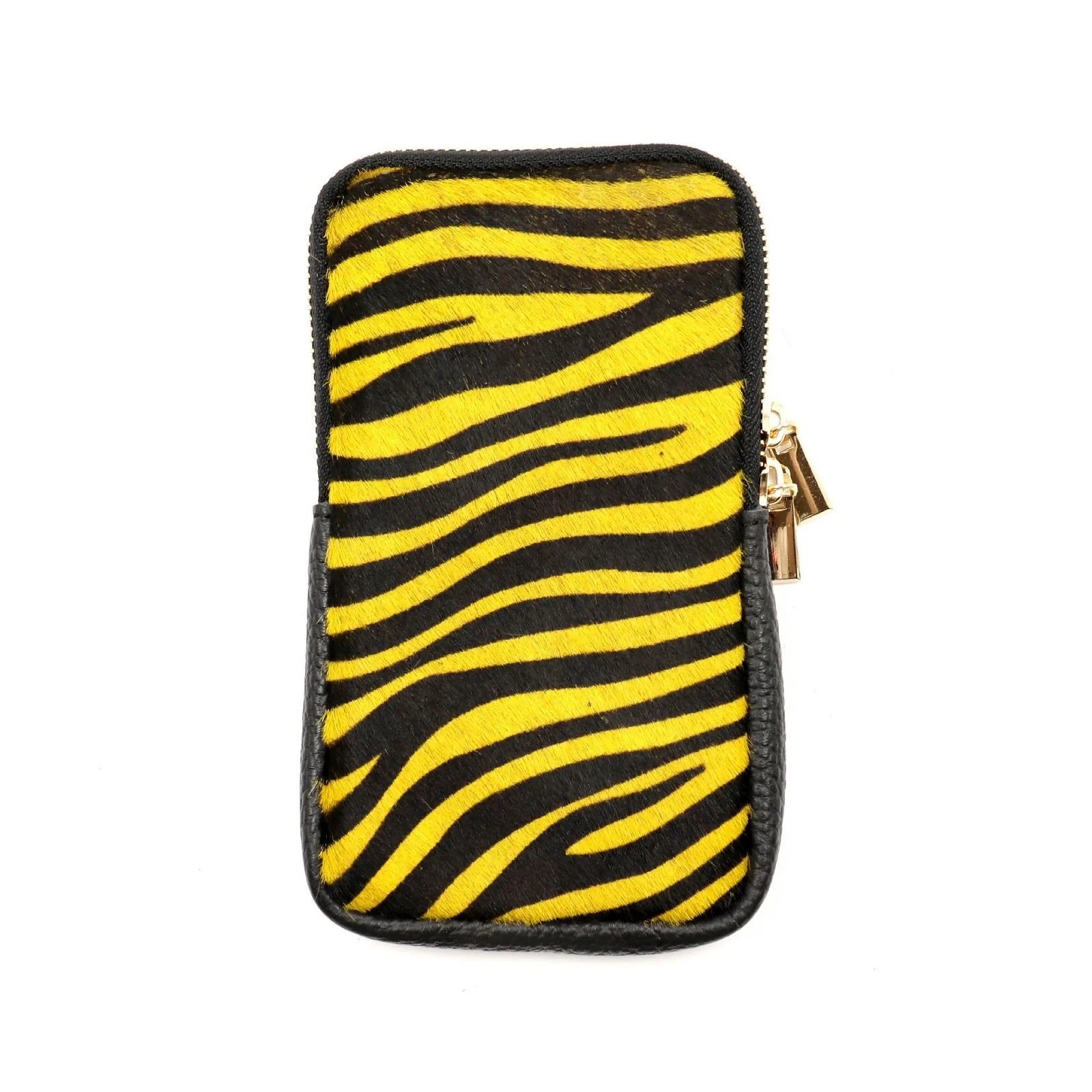 BZNA Bag Mobile Zebra Gelb Handy Umhängetasche aus Leder Felltasche mit Reißverschluss - B Z N A