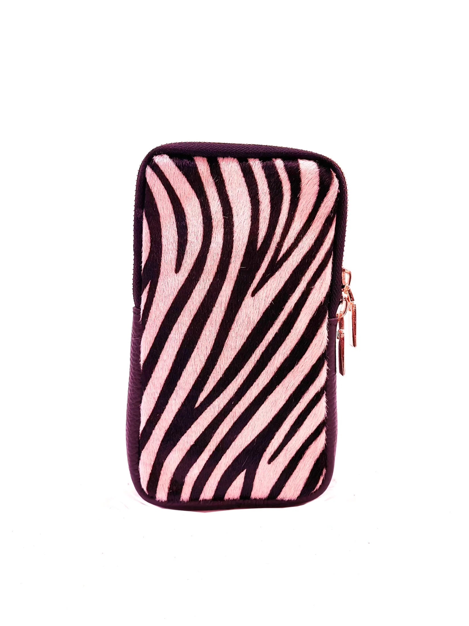 BZNA Bag Mobile Zebra Rosa Handy Umhängetasche aus Leder Felltasche mit Reißverschluss - B Z N A